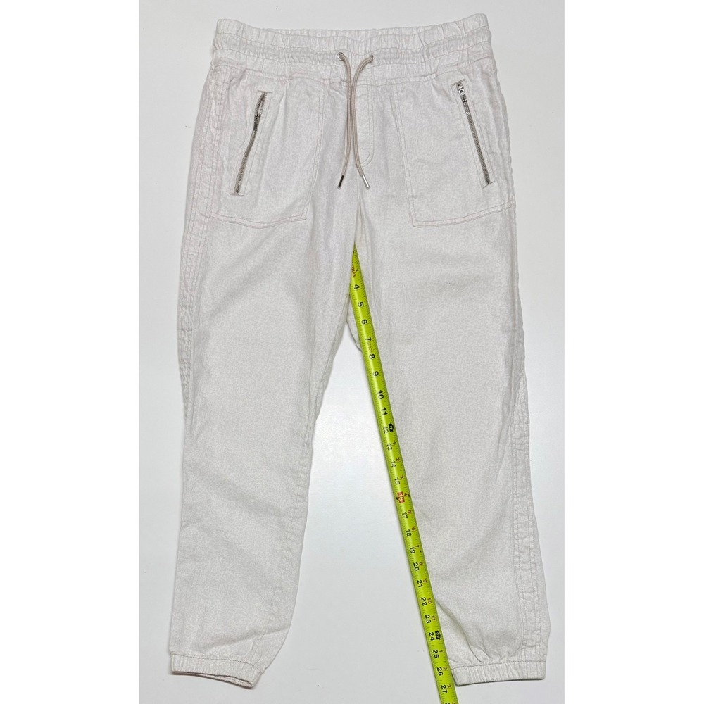 Athleta Cabo Linen Jogger Pants Size 8 White Leopard Print Zipper Pockets Casual
